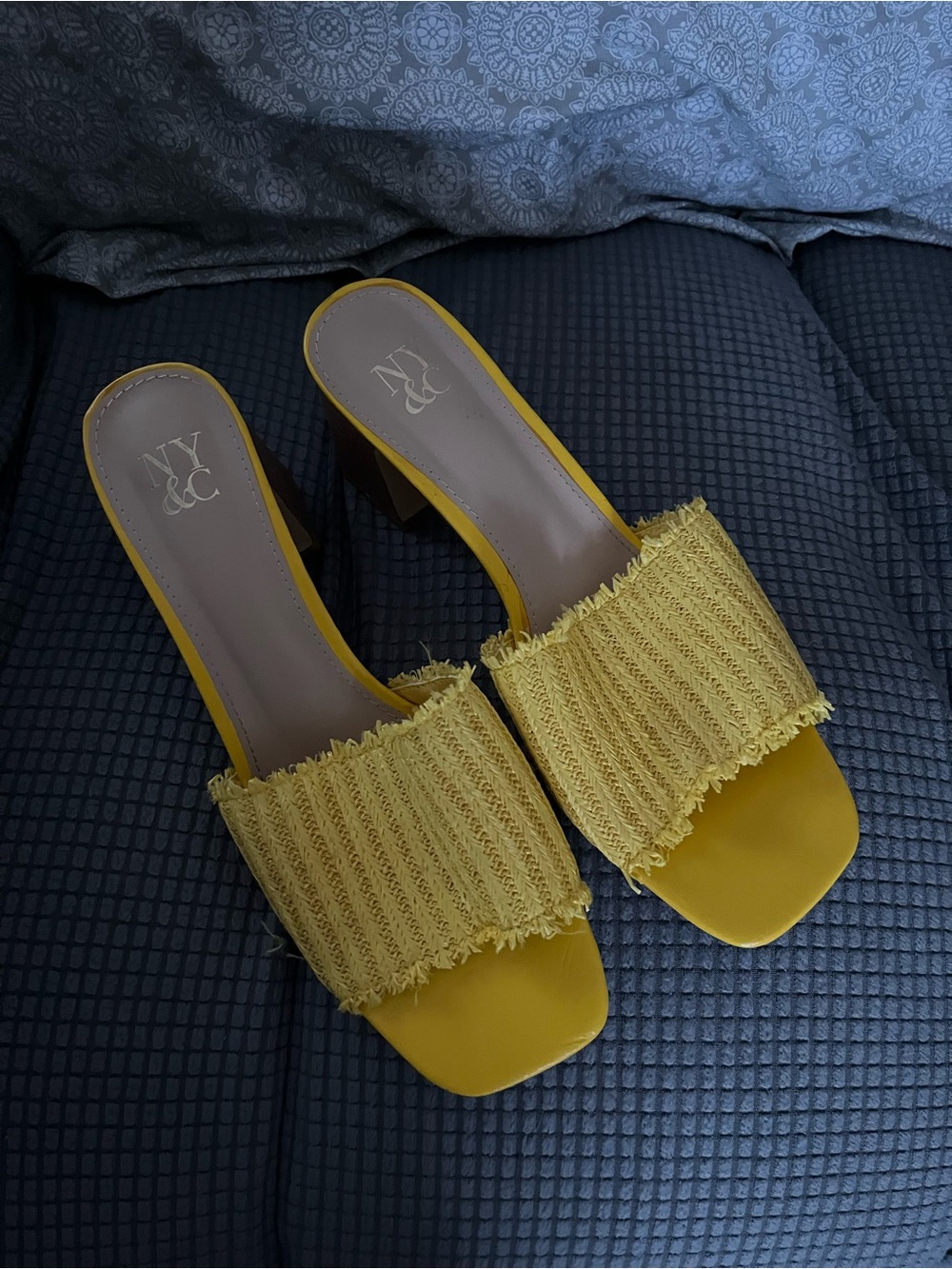 New York & Company Yellow Fringed Slide Mules